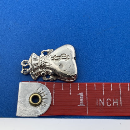 Designer AL Sterling Silver Double Money Bag $ Riches Good Luck Pendant Charm