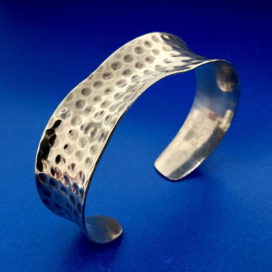 Vintage Mexico Taxco TC 138 Sterling Silver 925 Hammered Wave Cuff Bracelet