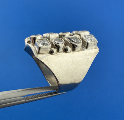 Bilagaanas Native American Artisan Sterling Silver Cubic Zirconia Statement Ring