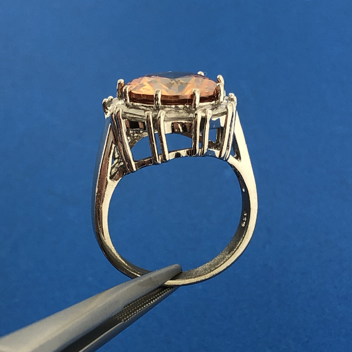 Dramatic 925 Sterling Silver Orange White Cubic Zirconia Statement Cocktail Ring
