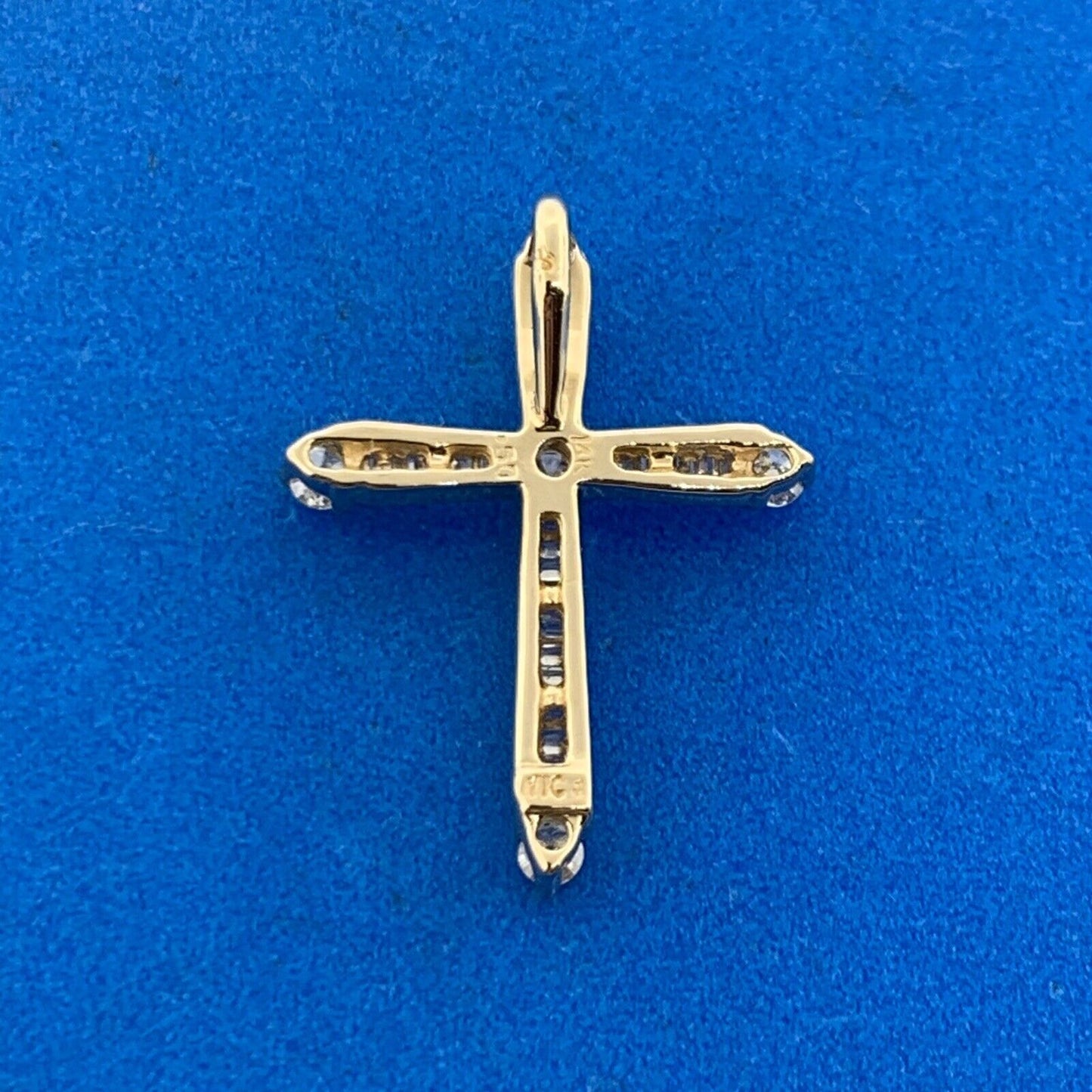 Designer 14K Yellow Gold Round And Baguette Diamond Cross Pendant