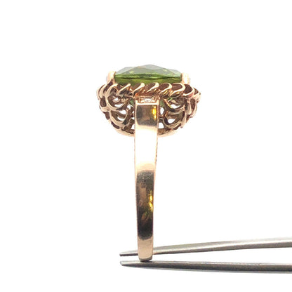14K Yellow Gold Square Cushion Sparkling Chartreuse Green Cz Statement Dome Ring