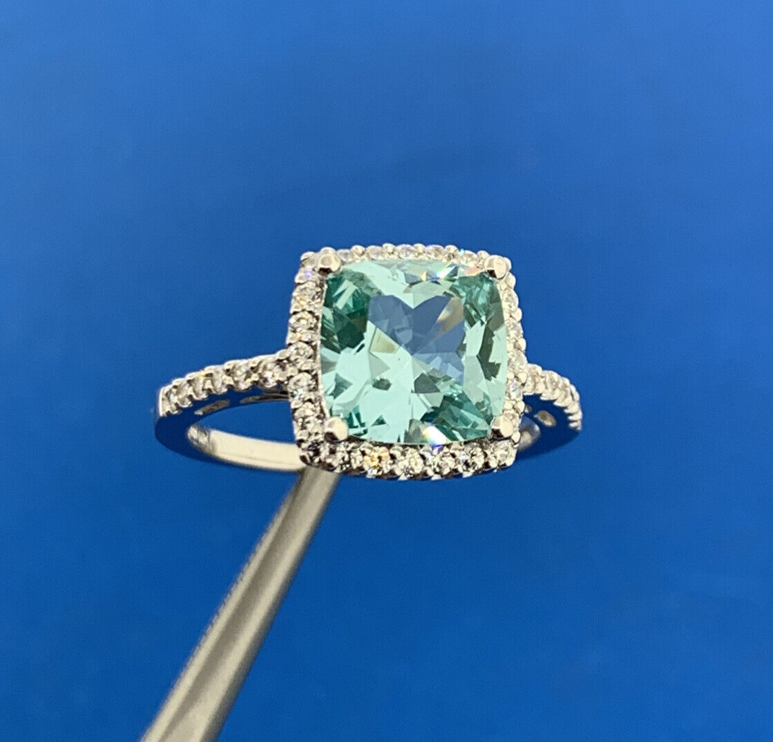 Designer SW China Sterling Silver Tourmaline Cubic Zirconia Halo Cocktail Ring