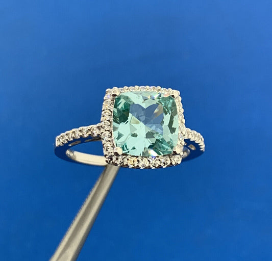 Designer SW China Sterling Silver Tourmaline Cubic Zirconia Halo Cocktail Ring