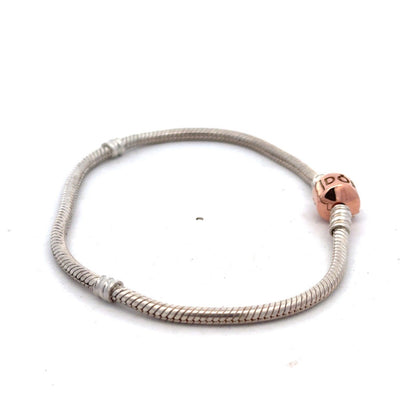 PANDORA 925 Sterling Silver Rose Gold Clasp 580702 Snake Chain Charm Bracelet