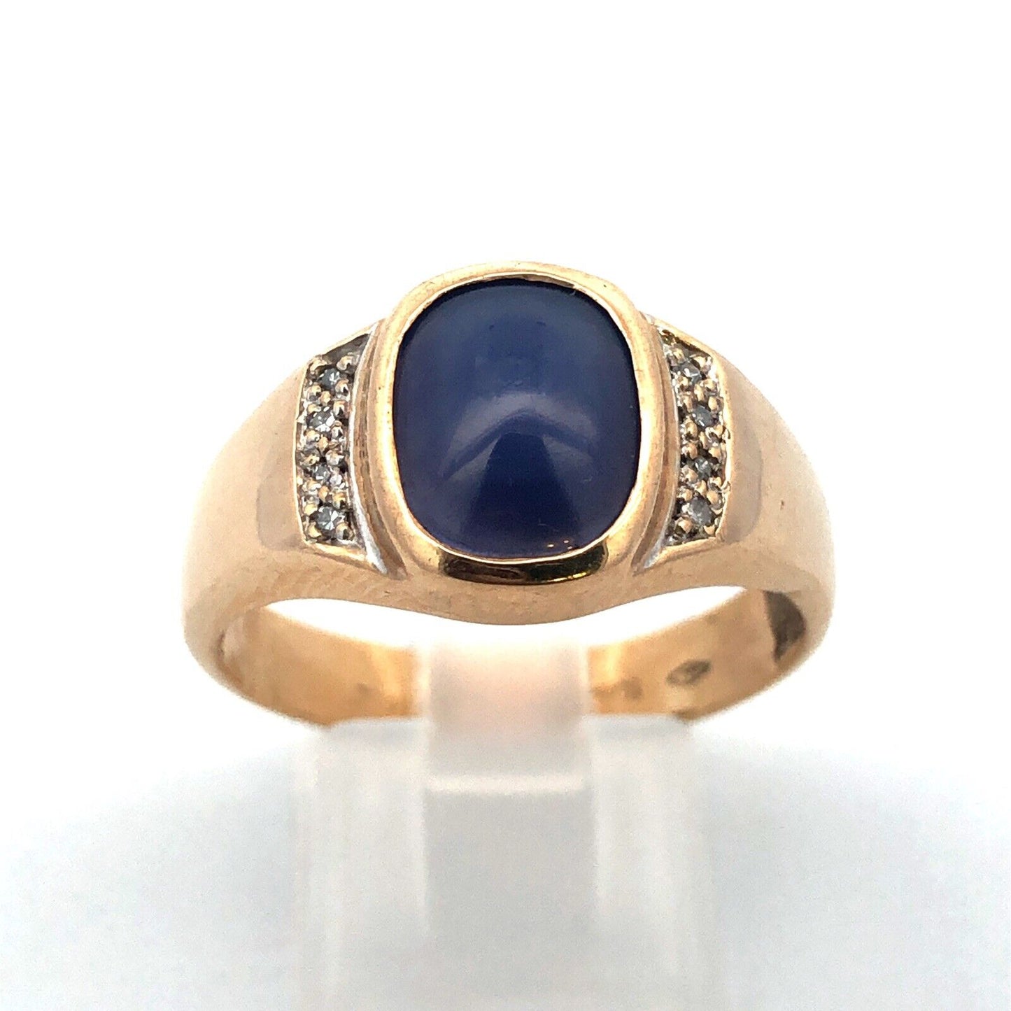Vintage 10K Yellow Gold Blue Star Sapphire Diamond Unisex Statement Ring