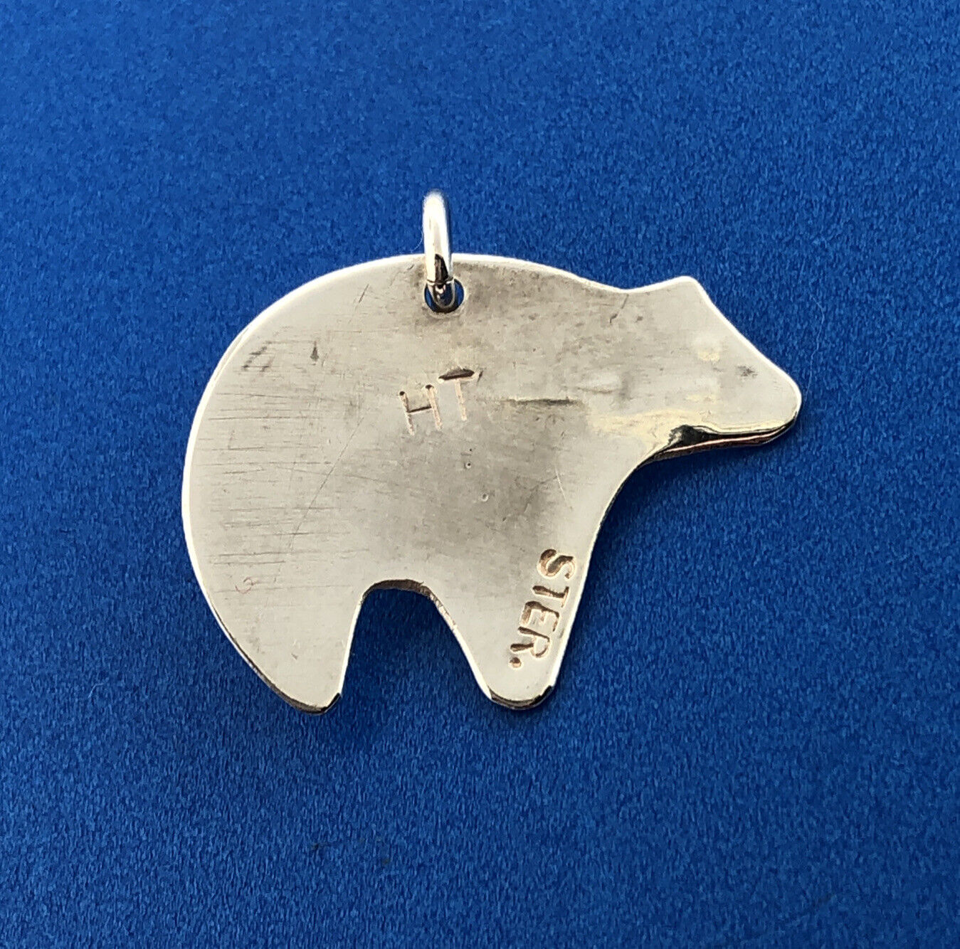Native American Artist Herbert Tsosi 925 Sterling Silver Gray Stone Bear Charm