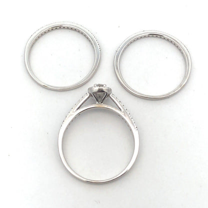 Beautiful 14k White Gold Round Diamond Trio Set Engagement Wedding Ring