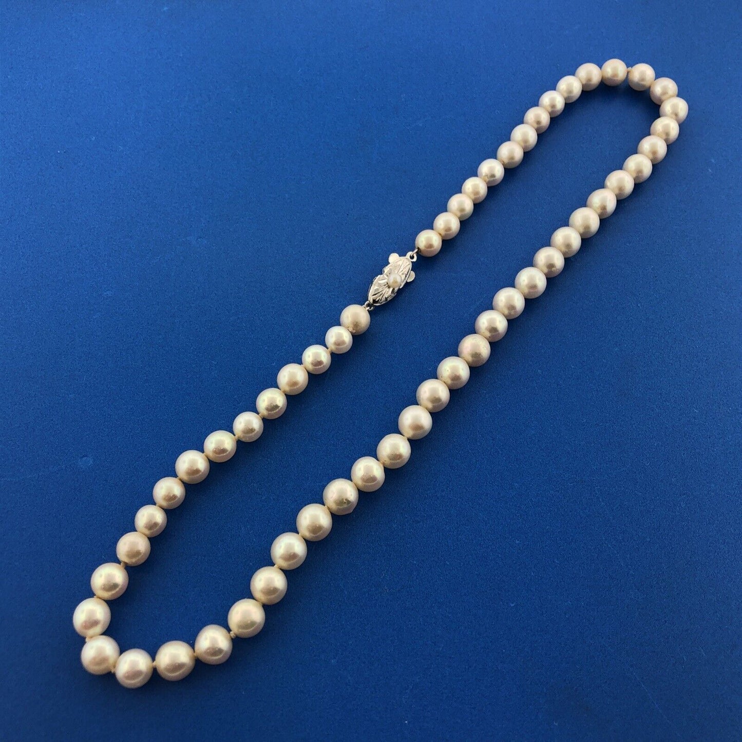 Vintage Silver Hand Knotted 6.5 mm Pearl Bridal Communion Evening Necklace