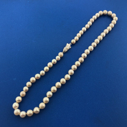 Vintage Silver Hand Knotted 6.5 mm Pearl Bridal Communion Evening Necklace