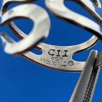 Mexico CII Artisan Sterling Silver 925 Hammered Waves Wide Band Ring Sz 6.5