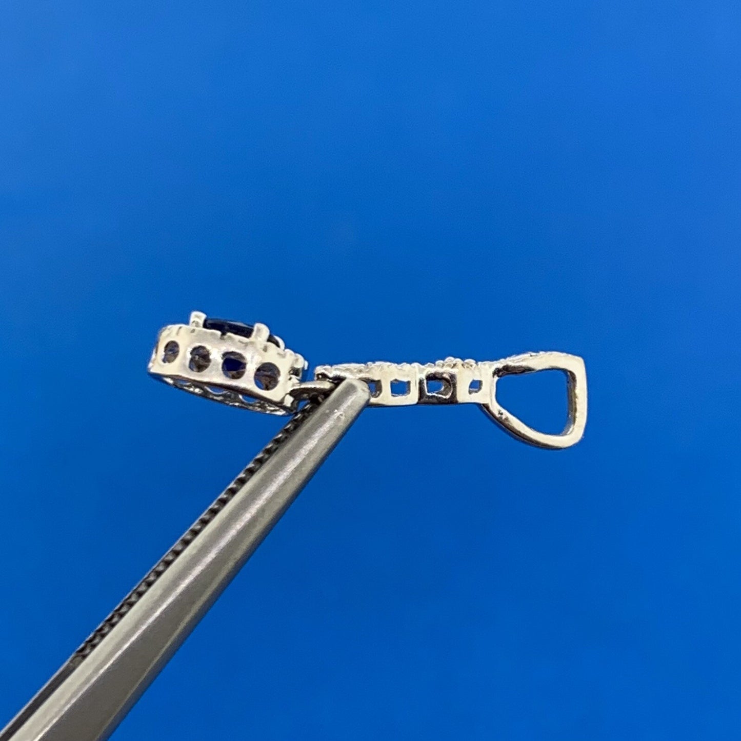 10K White Gold Sapphire Diamond Accented Pendant