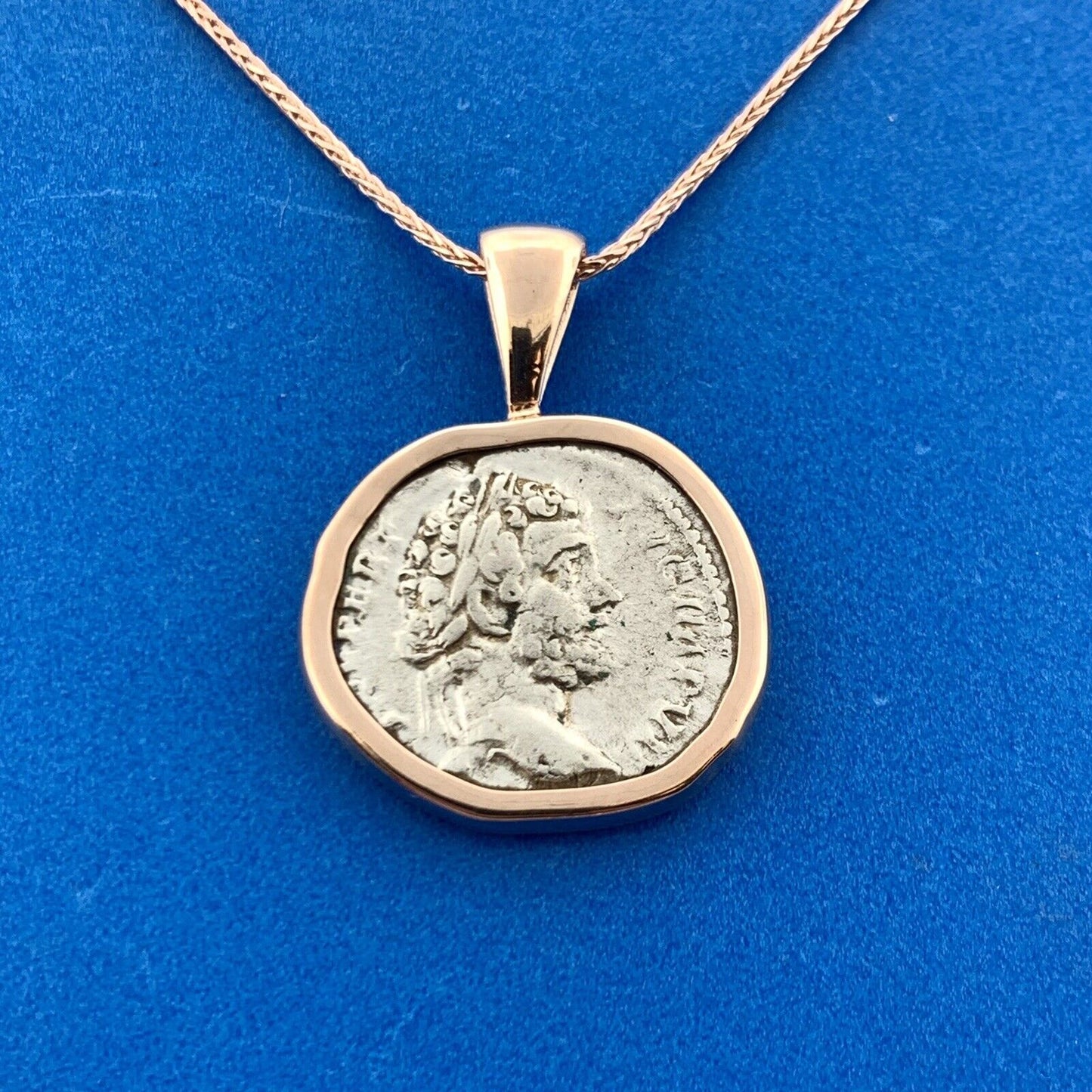 14k Rose Gold Antoninus Pius Winged Victory Roman Denarius Coin 24" Necklace