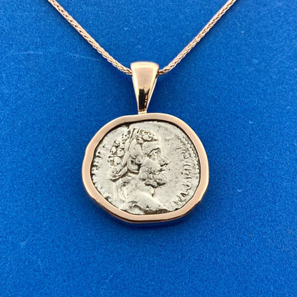 14k Rose Gold Antoninus Pius Winged Victory Roman Denarius Coin 24" Necklace