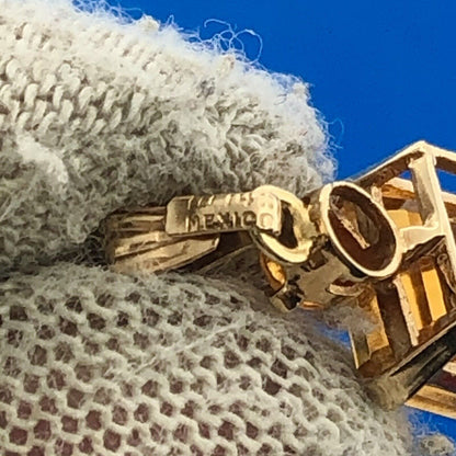 Estate 10K Yellow Gold Rectangle Citrine Mexican Opal Accented Charm Pendant