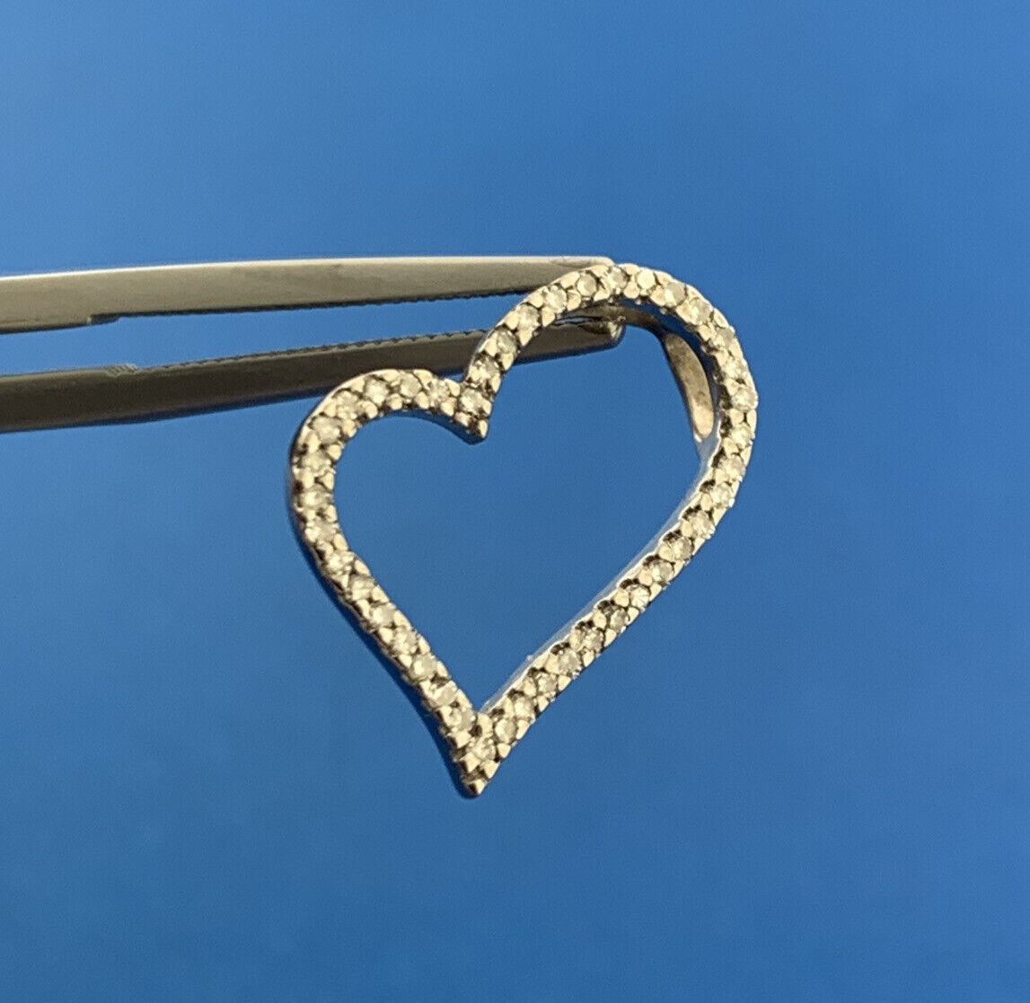 Designer 14K White Gold Diamond Modernist Heart Love Promise Bridal Pendant