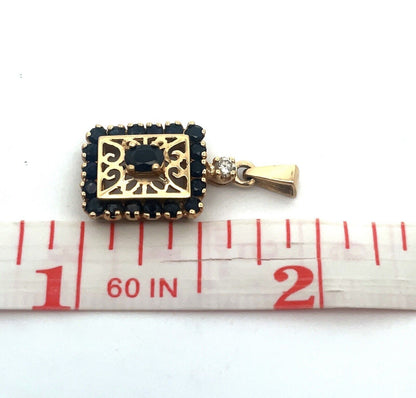 Designer 14K Yellow Gold Oval Blue Sapphire Diamond Accent Filigree Pendant