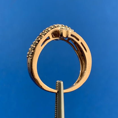 Designer 10K Rose Gold White & Mocha Round Diamond Bypass Cocktail Band Ring