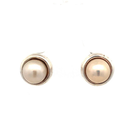 Designer 925 Sterling Silver Round Pearl Stud Earrings