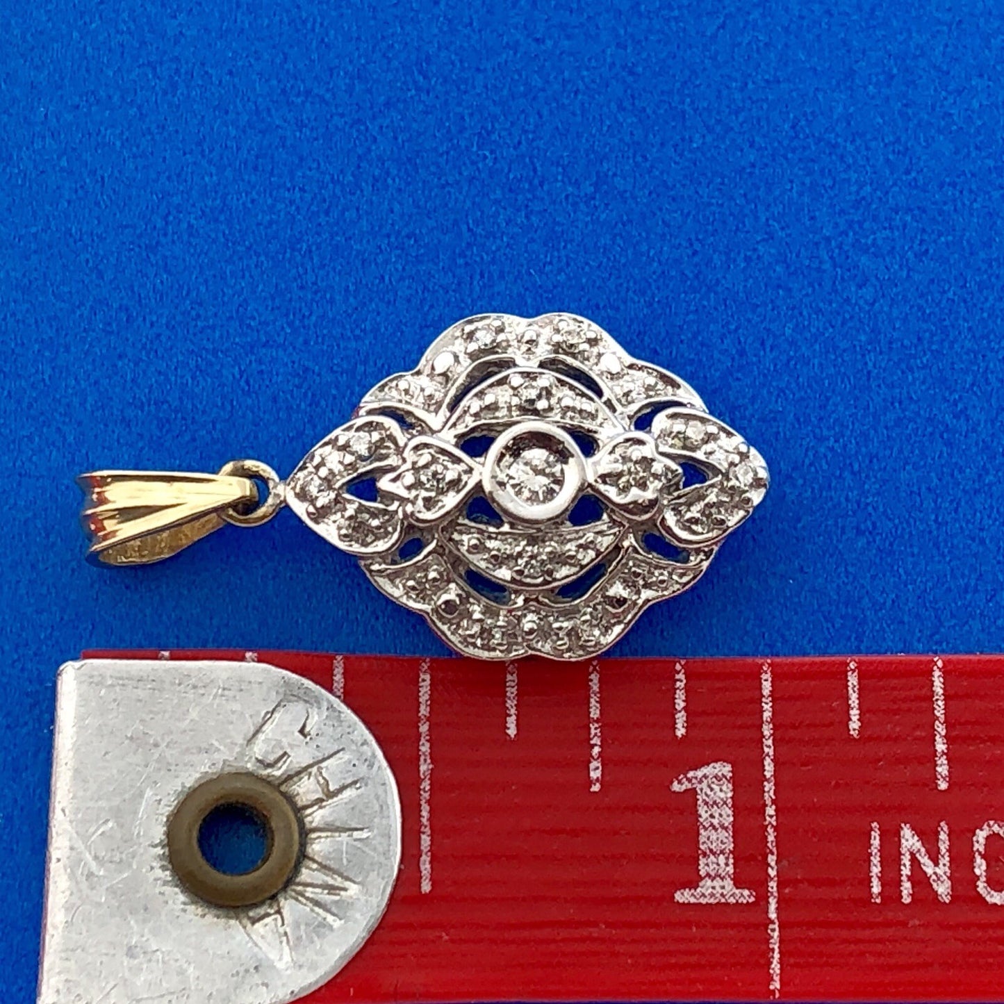 Vintage Art Deco Style 10k Yellow White Gold Diamond Pendant