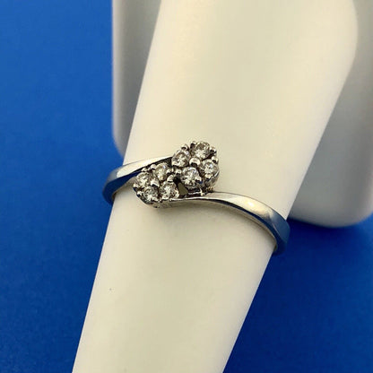 Modernist 14K White Gold Diamond Cluster Engagement Anniversary Bypass Ring
