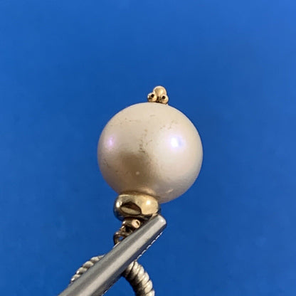Estate 925 Sterling Silver 14K Gold Accented Pearl Charm Toggle Bracelet
