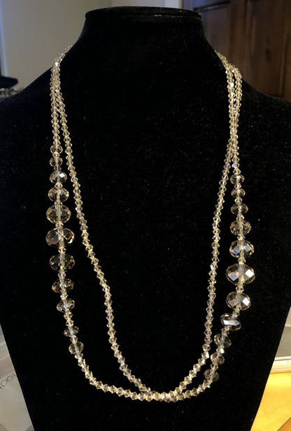 Retro Sparkling 2pc Lot Champagne Faceted Glass Crystal Bead Layering Necklaces