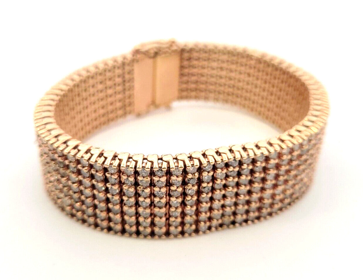 Women's 10K Rose Gold Seven Strand Round Diamond-Studded Wide Tennis Bracelet