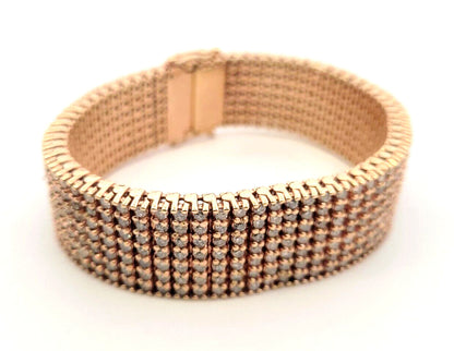 Women's 10K Rose Gold Seven Strand Round Diamond-Studded Wide Tennis Bracelet