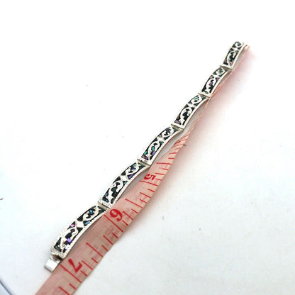 Vintage Taxco Mexico 925 Sterling Silver Abalone Inlay Textured Panel Bracelet
