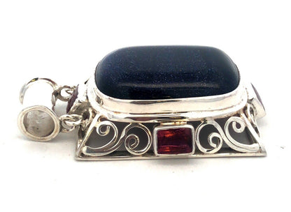 Estate 925 Sterling Silver Rectangle Blue Sandstone Amethyst Statement Pendant