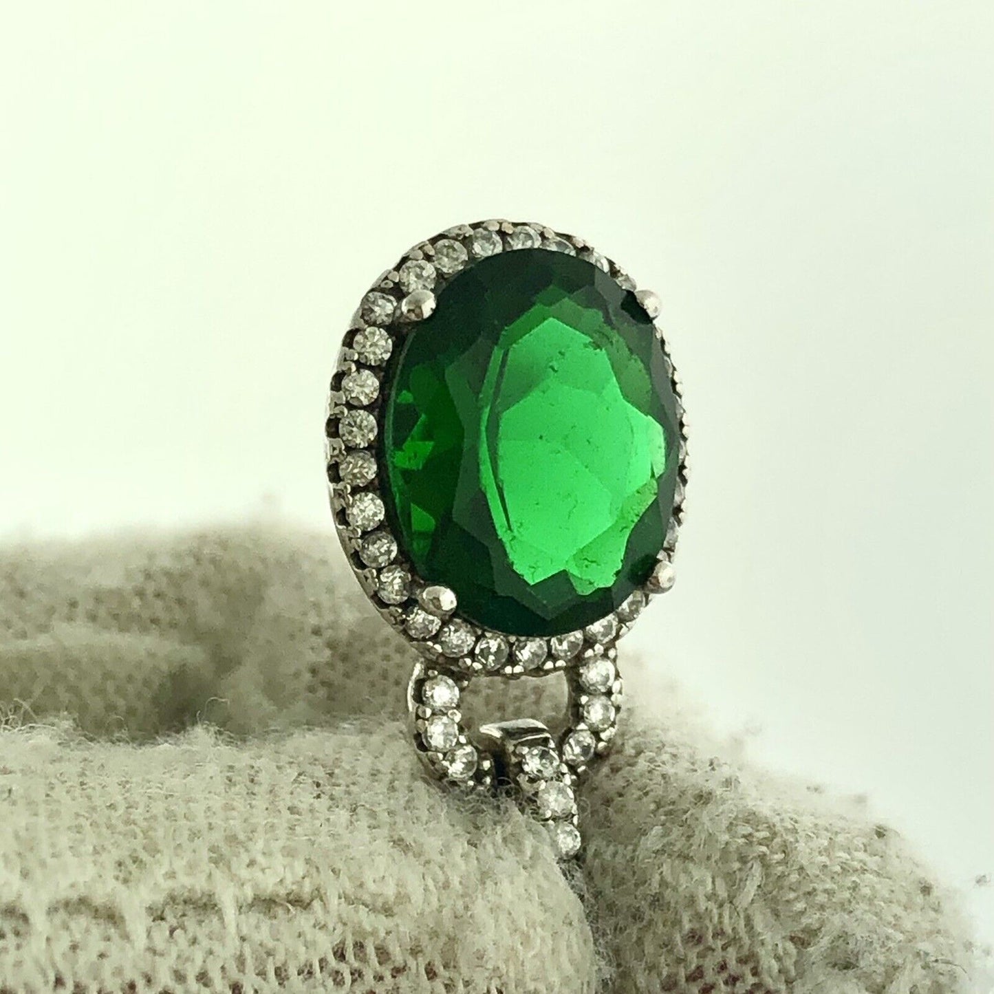 Gorgeous 925 Sterling Silver Green Tourmaline White Topaz Halo Statement Pendant