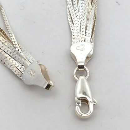 Designer IBB 925 Sterling Silver Herringbone Multi-Strand Layered Chain Bracelet