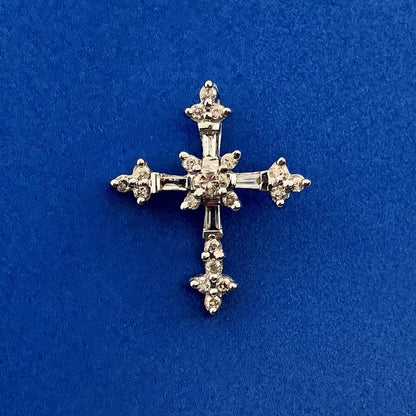 14K White Gold Diamond Encrusted Cross Easter Communion Bible Religious Pendant