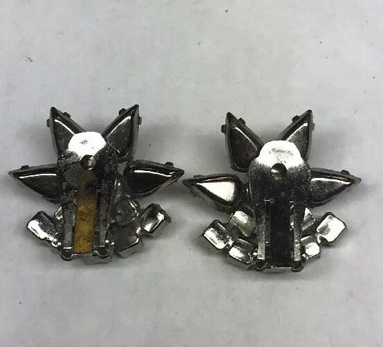 Vintage Art Deco Crystal Rhinestone Flower Cluster Bridal Cocktail Clip Earrings