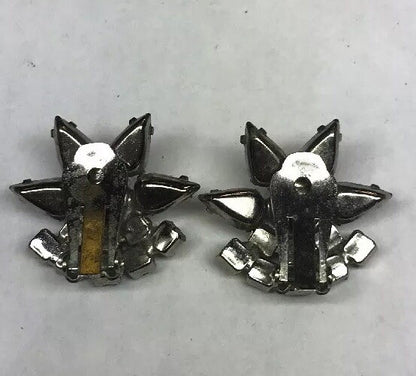 Vintage Art Deco Crystal Rhinestone Flower Cluster Bridal Cocktail Clip Earrings