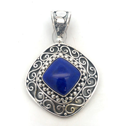 Designer BA 925 Sterling Silver Square Lapis Lazuli Scroll Statement Pendant