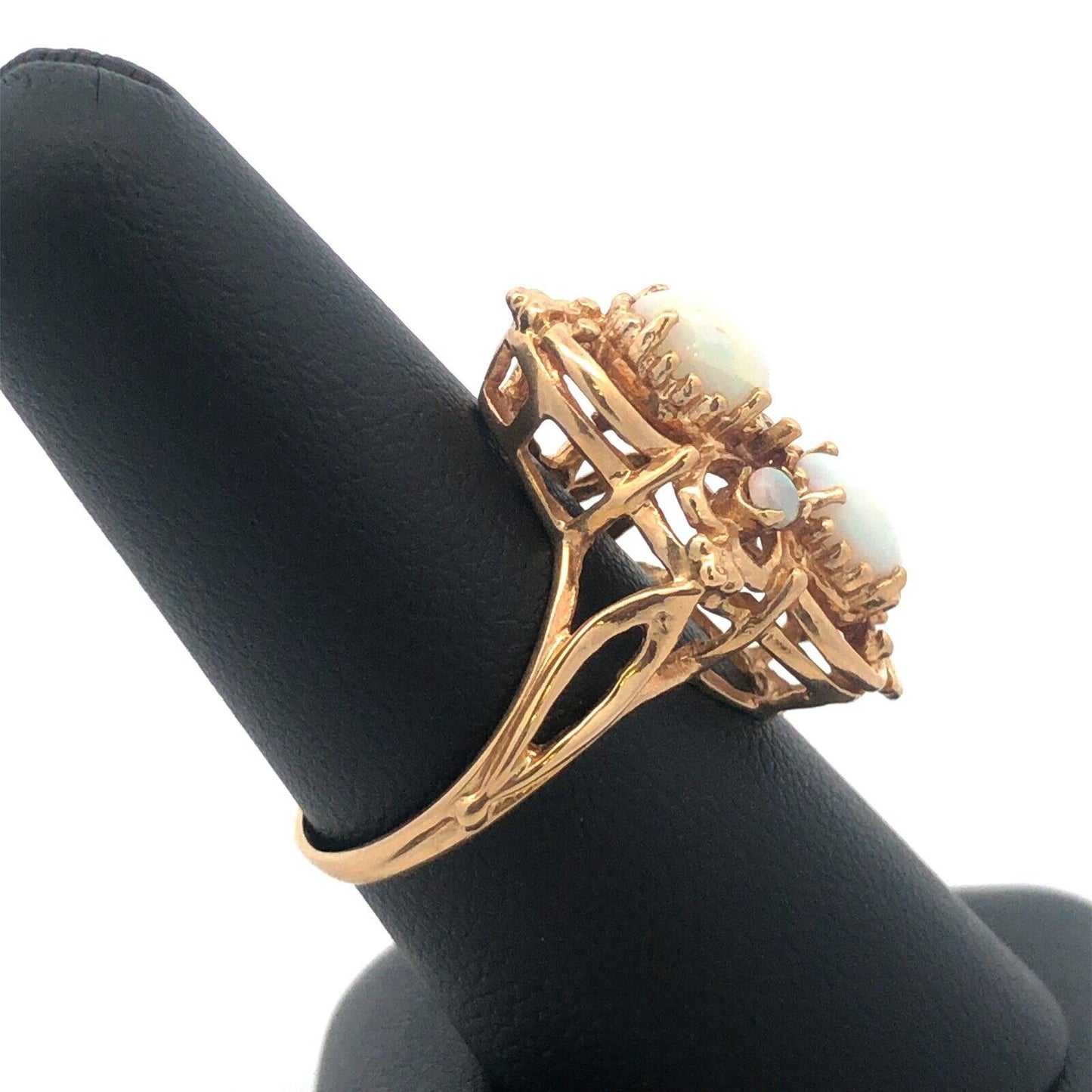 Vintage Art Deco Design 10K Yellow Gold Opal Statement Cocktail Ring