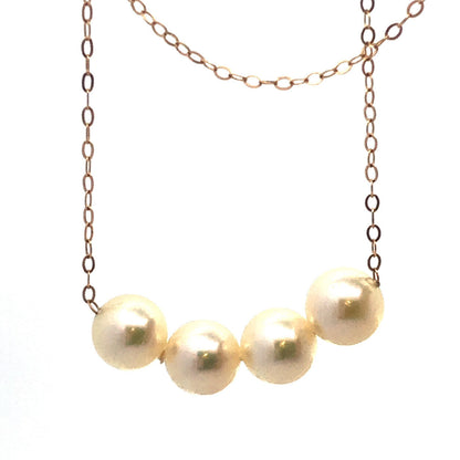 Designer 14K Yellow Gold Pearl Quartet Station Necklace