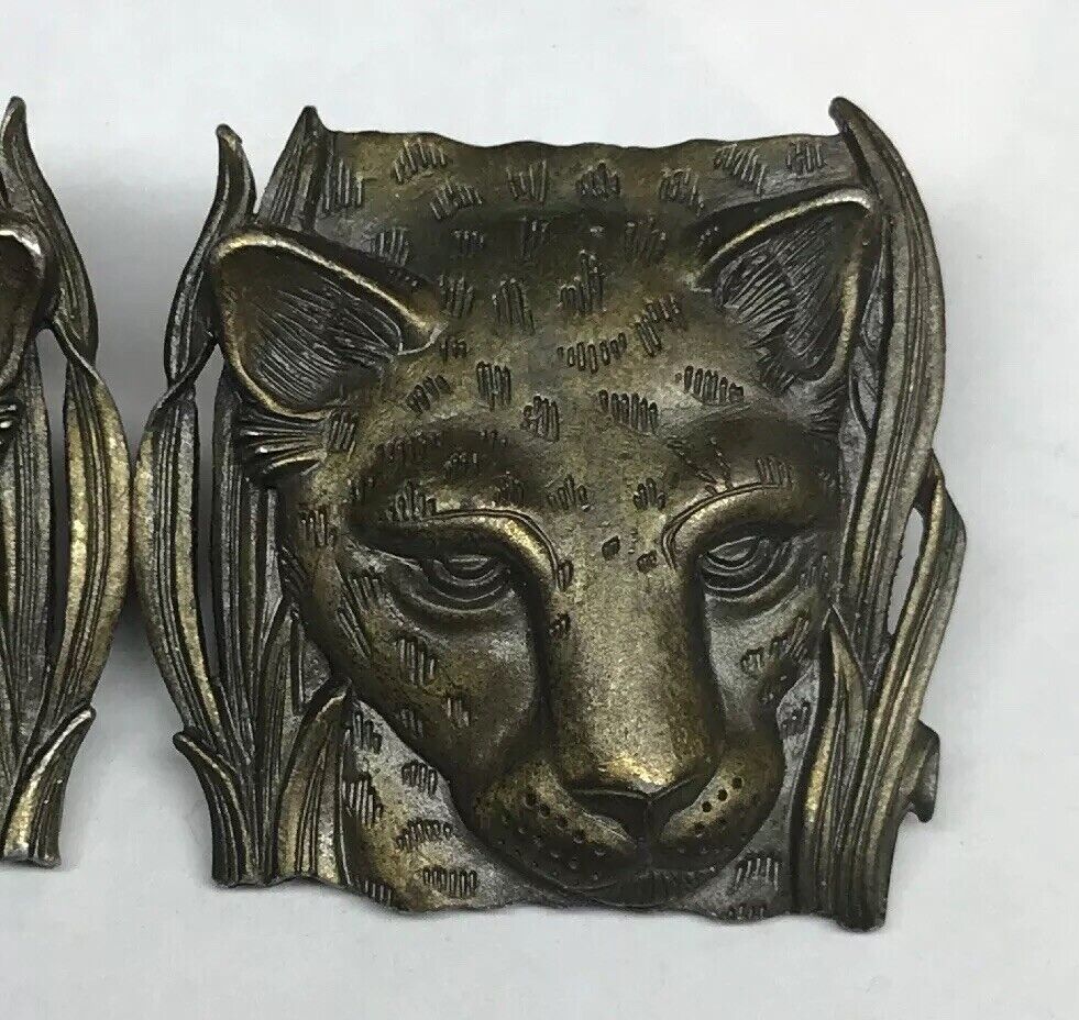Vintage Jonette Jewelry JJ 3D Textured Leopard Head Bronze Tone Metal Earrings