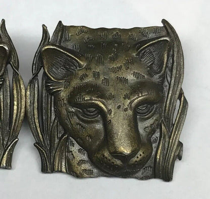 Vintage Jonette Jewelry JJ 3D Textured Leopard Head Bronze Tone Metal Earrings
