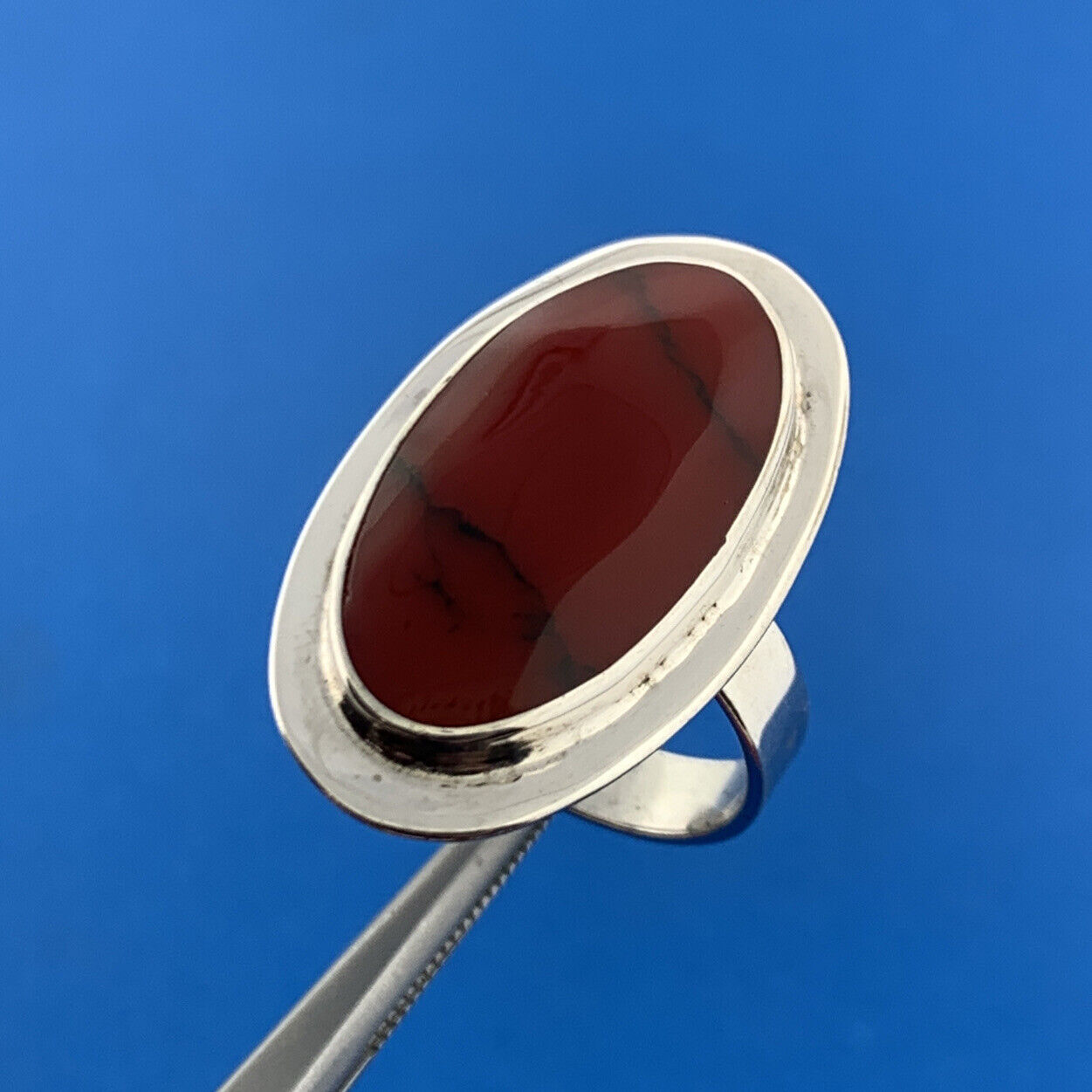 Vintage ATI Mexico 925 Sterling Silver Banded Agate Cabochon Finger Ring