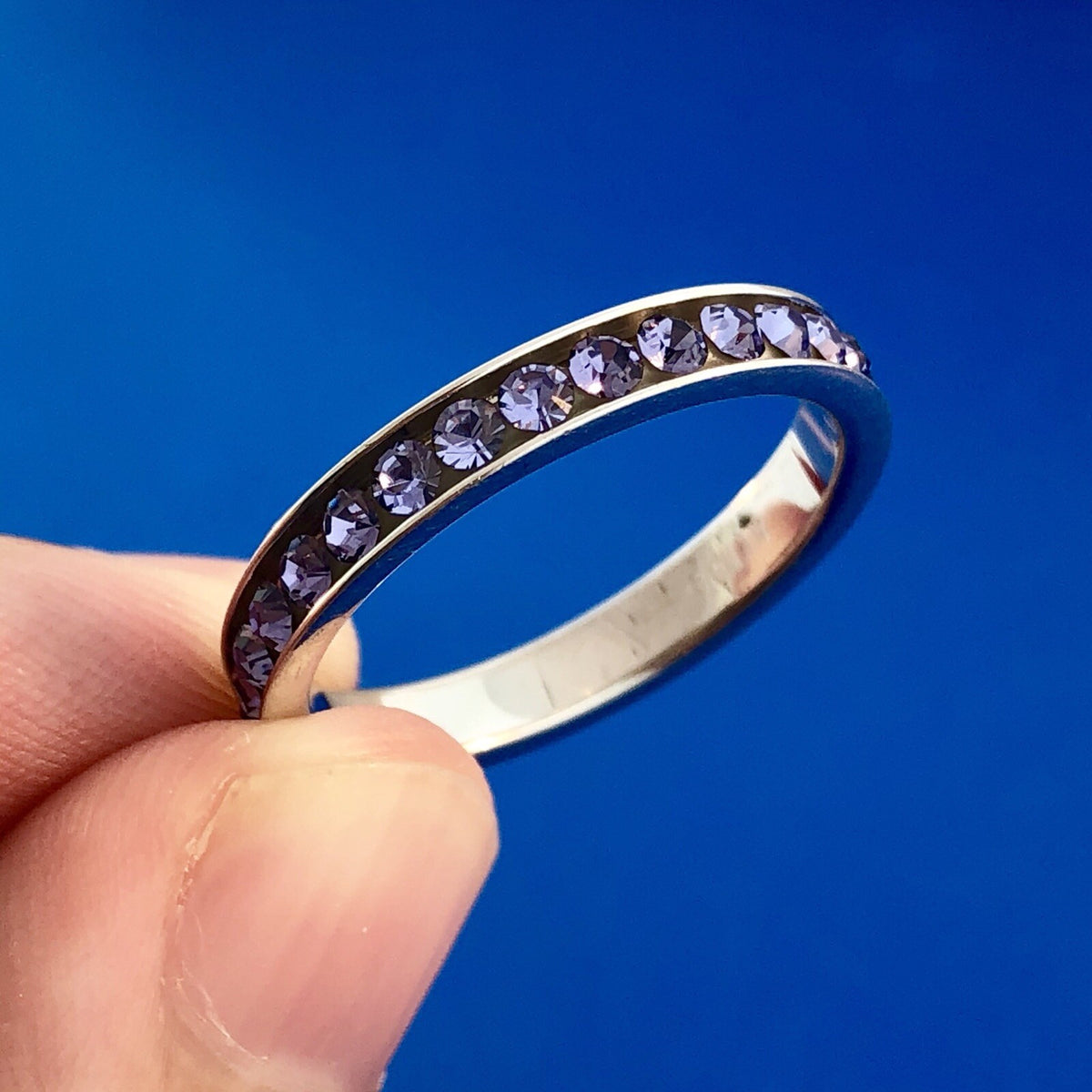 Sensational Designer 925 Sterling Silver Amethyst February Anniversary Band Ring