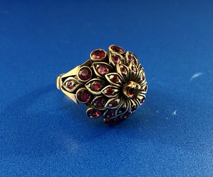 Art Deco 10K Yellow White Gold Ruby Cluster Princess July Anniversary Ring