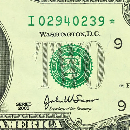 2003 Series $2 Federal Reserve Minneapolis Star Note Fort Worth FR 1937I*
