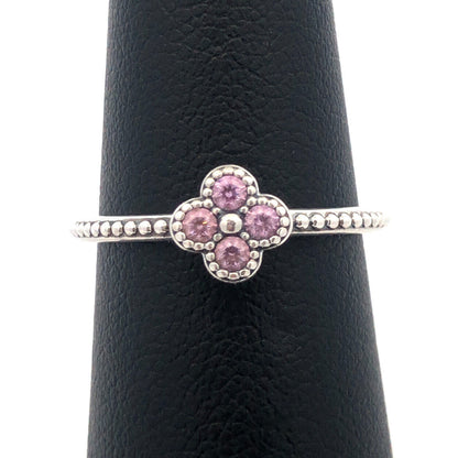 Authentic PANDORA Sterling Silver Pink CZ Retired Oriental Bloom 191001PCZ Ring