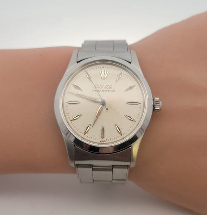 Vintage Rolex Oyster Perpetual 34mm White Dial Silver Bracelet Men's 6532