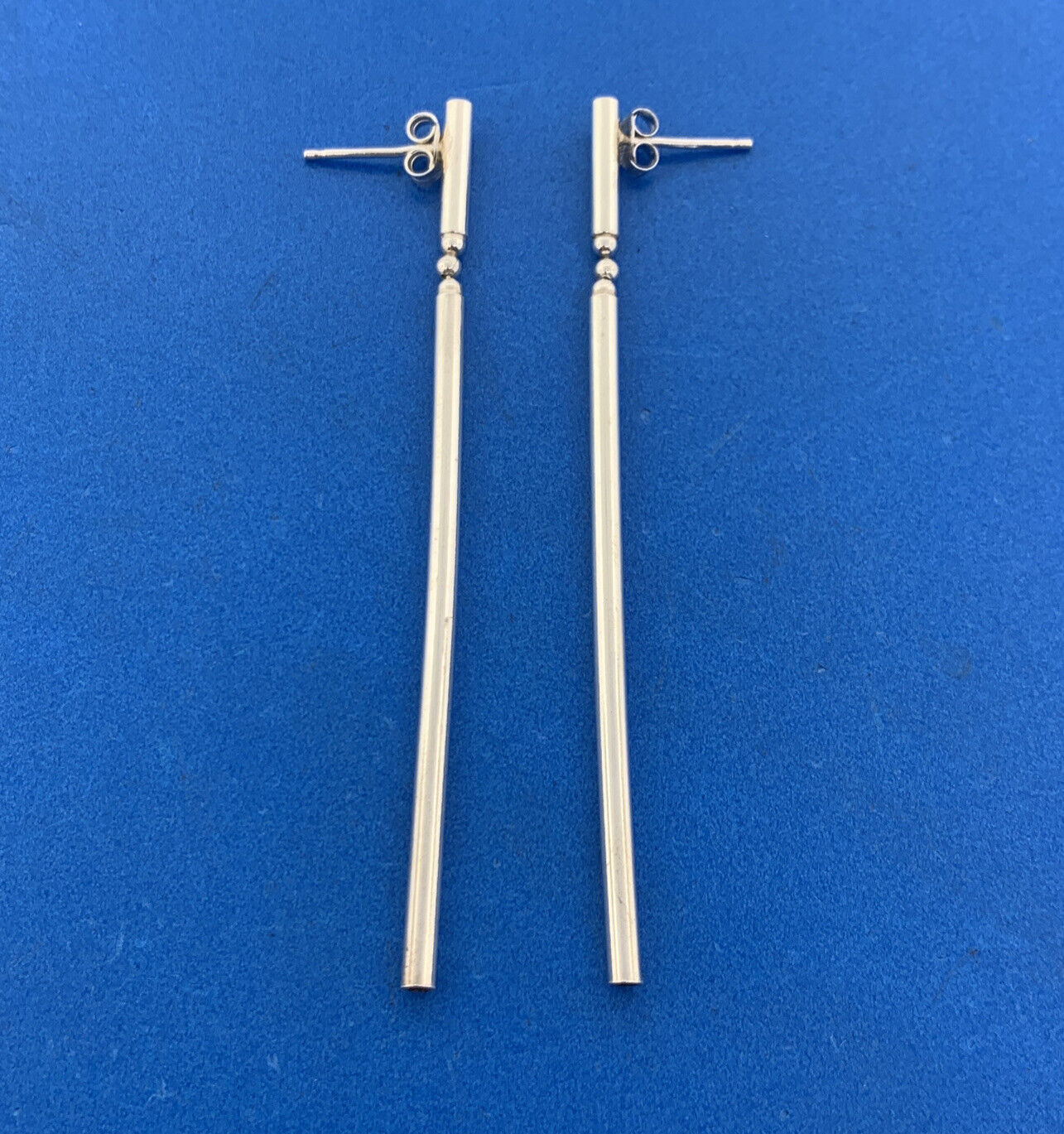 Designer Italy 925 Sterling Silver Modernist Tubular Dangle Statement Earrings