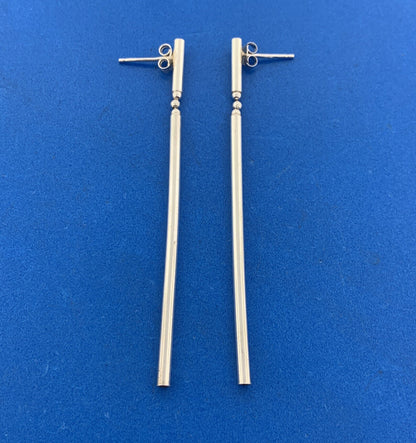 Designer Italy 925 Sterling Silver Modernist Tubular Dangle Statement Earrings