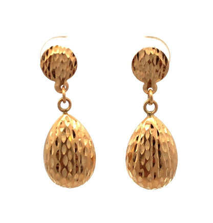Designer SLC 14K Yellow Gold Textured Teardrop Drop Dangle Stud Earrings